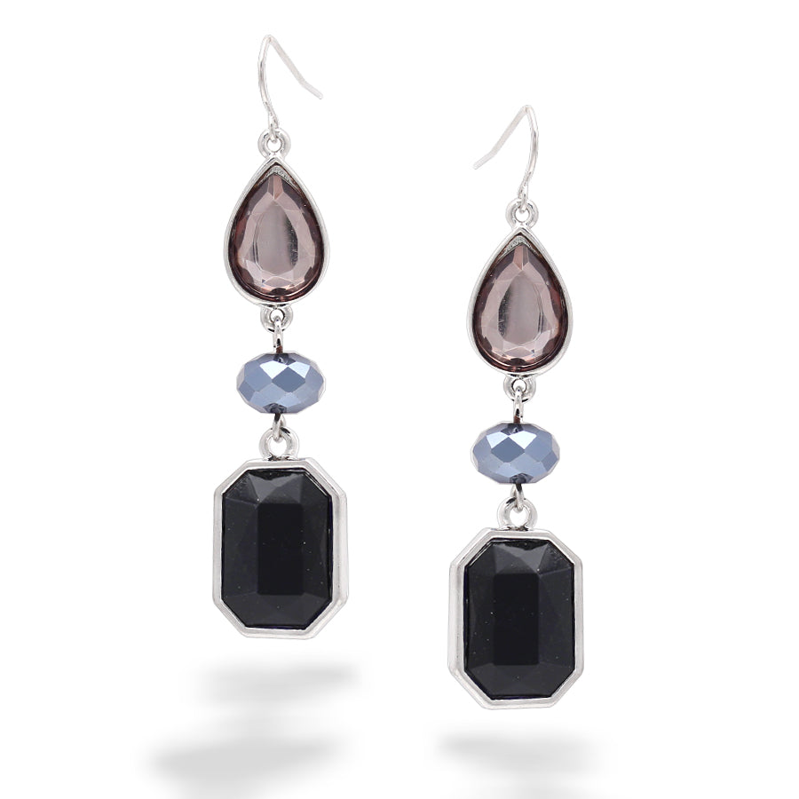 Rhodium-Tone Black And Smoky Earrings
