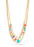 Gold-Tone Metal Multi Color Bead 3 Layered Necklace
