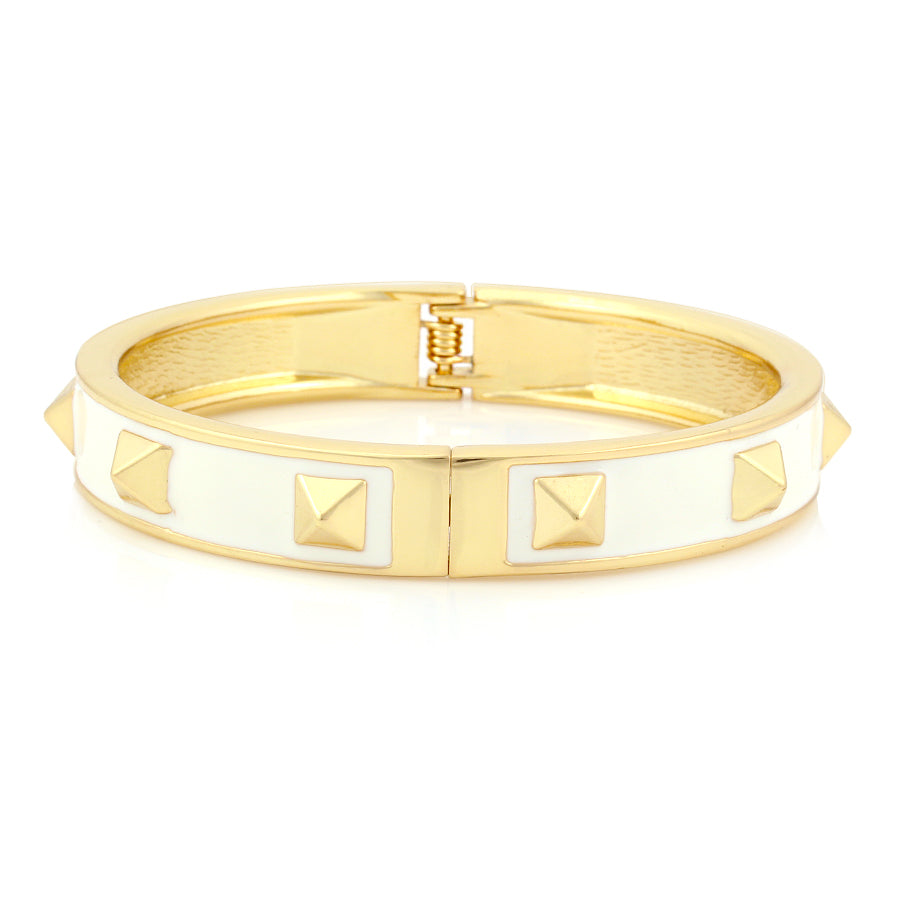 Gold-Tone Metal White Enamel Hinged Bracelets