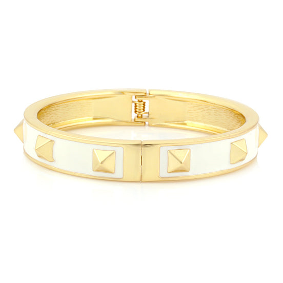 Gold-Tone Metal White Enamel Hinged Bracelets
