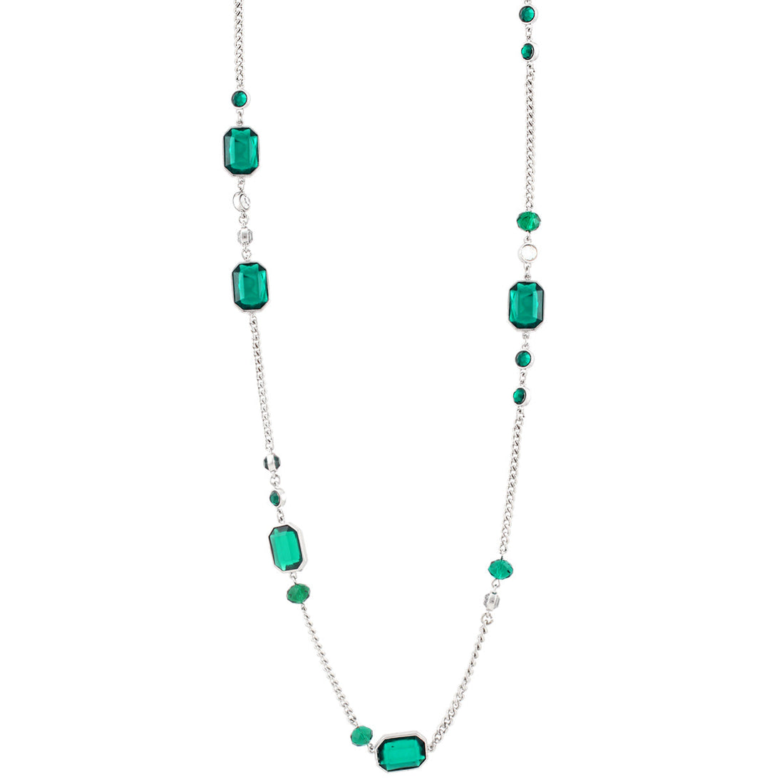 Rhodium-Tone Green Crystal Necklace