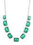 Silver-Oxide Tone Green Crystals Necklae