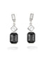 Silver-Tone Metal White Crystal And Black Earrings