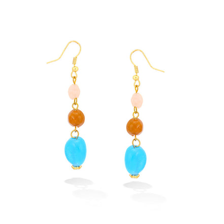 Gold-Tone Blue And Orange Stone Earrings