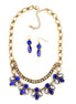 Gold-Tone Metal Aqua Blue Crystal Necklace And Earring Set