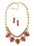 Gold-Tone Metal Coral Crystal Necklace And Earring Set