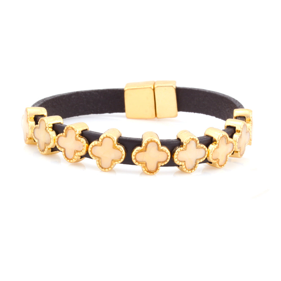 Gold-Tone Metal Mop Leather Bracelets