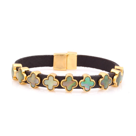 Gold-Tone Metal Mop Leather Bracelets