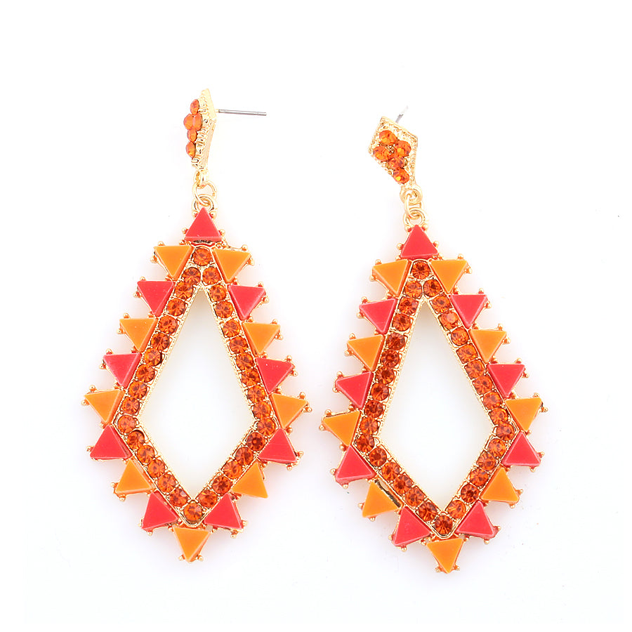 Gold Tone Metal Red Crystal Earrings