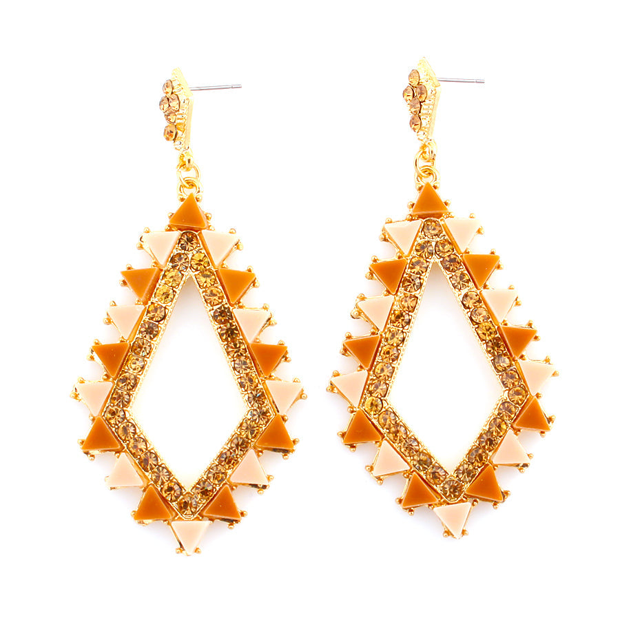 Gold-Tone Metal Brown Crystal Earrings