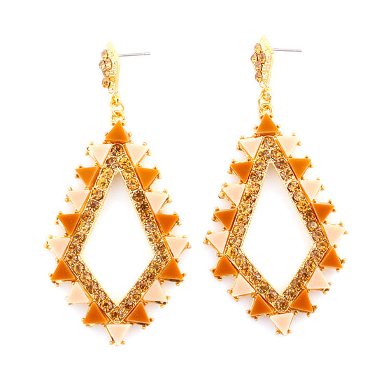 Gold-Tone Metal Brown Crystal Earrings