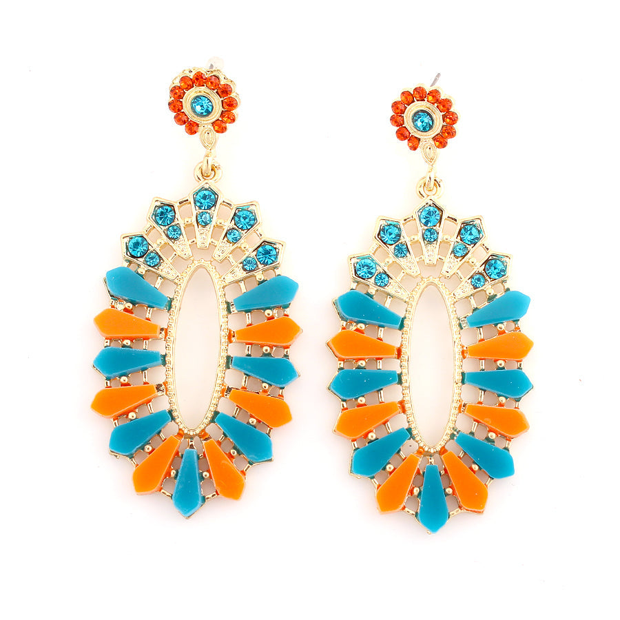 Gold-Tone Metal Red And Blue Crystal Earrings