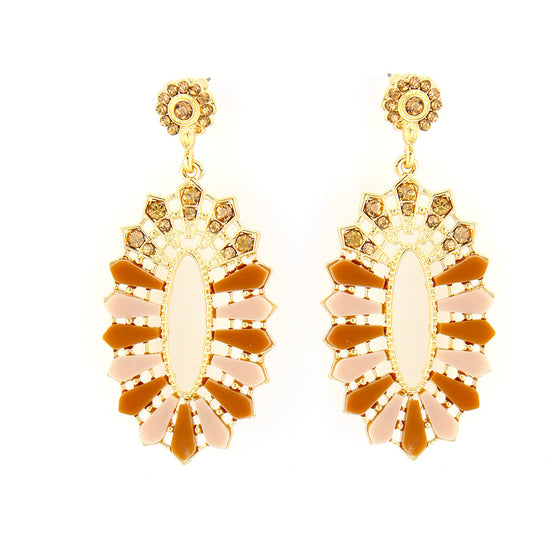 Gold-Tone Metal Brown Champagne Crystal Earrings