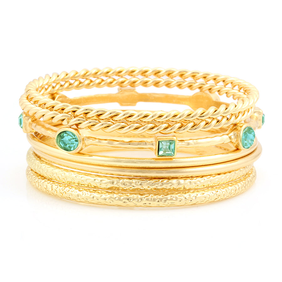 Gold-Tone Aqua Blue Set Of 7 Bangles