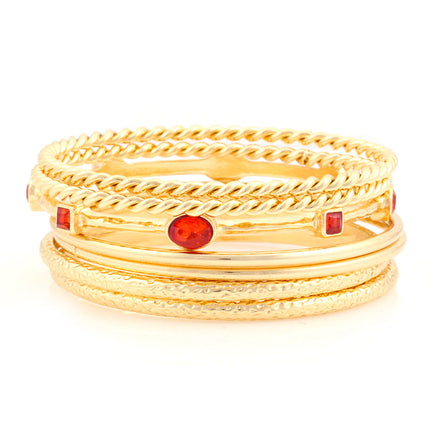 Gold-Tone Red Set Of 7 Bangles