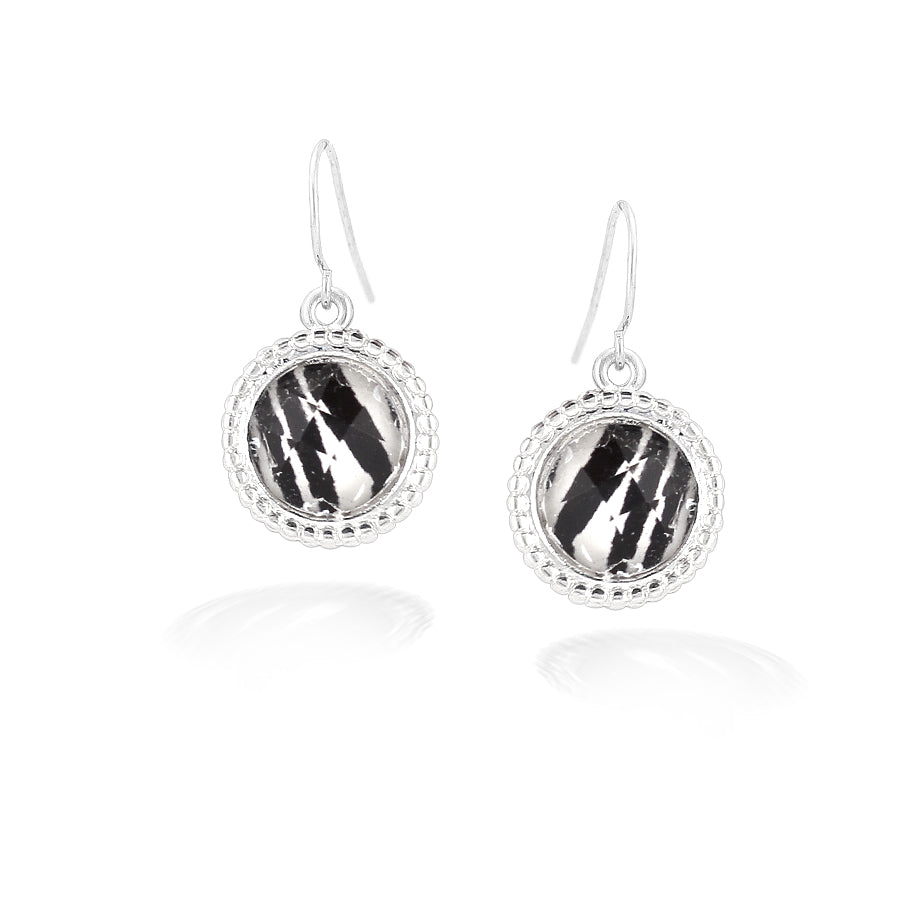Silver-Tone Metal Zebra Tone Metal Round Earrings