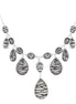 Silver-Tone Zebra Print Acrylic Tear Drop Necklace
