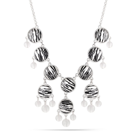 Silver-Tone Metal Zebra Print Clear Crystal Necklace