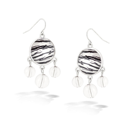 Silver-Tone Zebra Print Beads Earrings