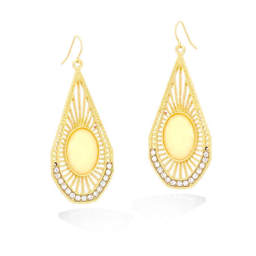 Gold-Tone Cream And Crystal Leaf Shpe Earrings