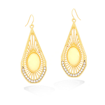 Gold-Tone Cream And Crystal Leaf Shpe Earrings