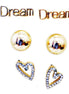 Gold 3-set earrings "Dream", gold ball and crystal hearts