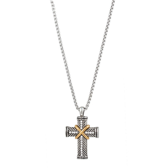 Silver And Gold-Tone Metal Crystal Cross Pendant Adjustable Lobster Claw Closure Necklaces