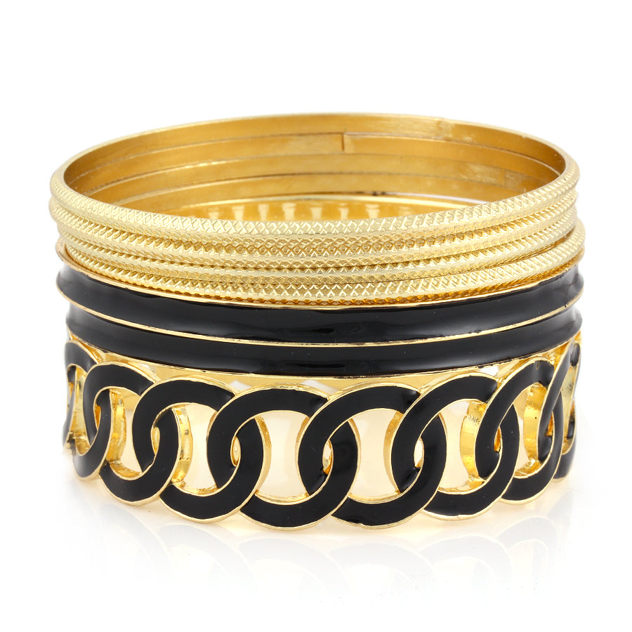 Gold-Tone Black Enamel Set Of 7 Bangles