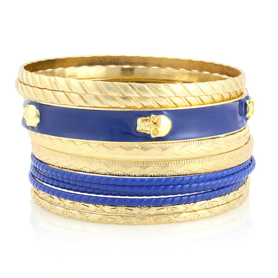 Gold And Navy Set Of 11 Bangles