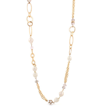 Gold-Tone Metal Cream  Crystal Necklace