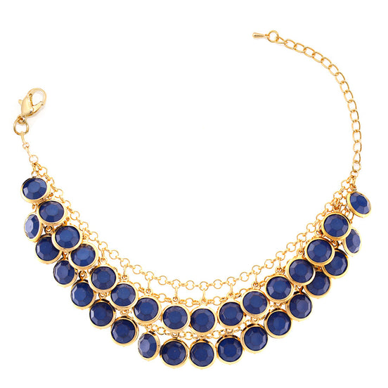 Gold-Tione Navy 2 Row Acrylic Beads Bracelets