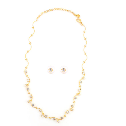 Gold-Tone Metal Crystal Neckalace And Earring Set
