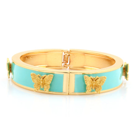 Gold-Tone Metal Mint Enamel Butterfly Hinged Bracelets
