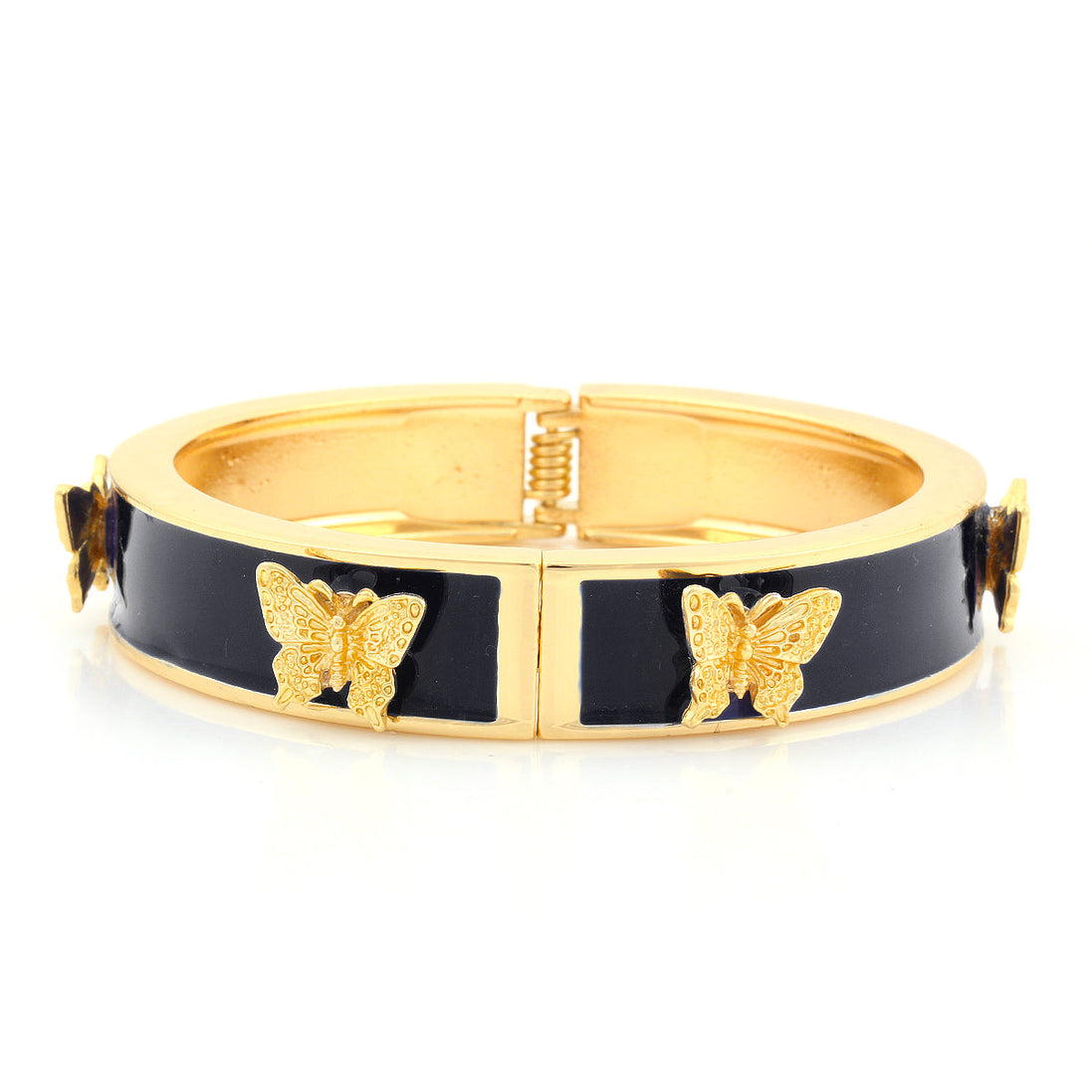Gold-Tone Metal Black Enamel Butterfly Hinged Bracelets