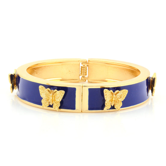 Gold-Tone Metal Navy Enamel Bee Hinged Bracelets