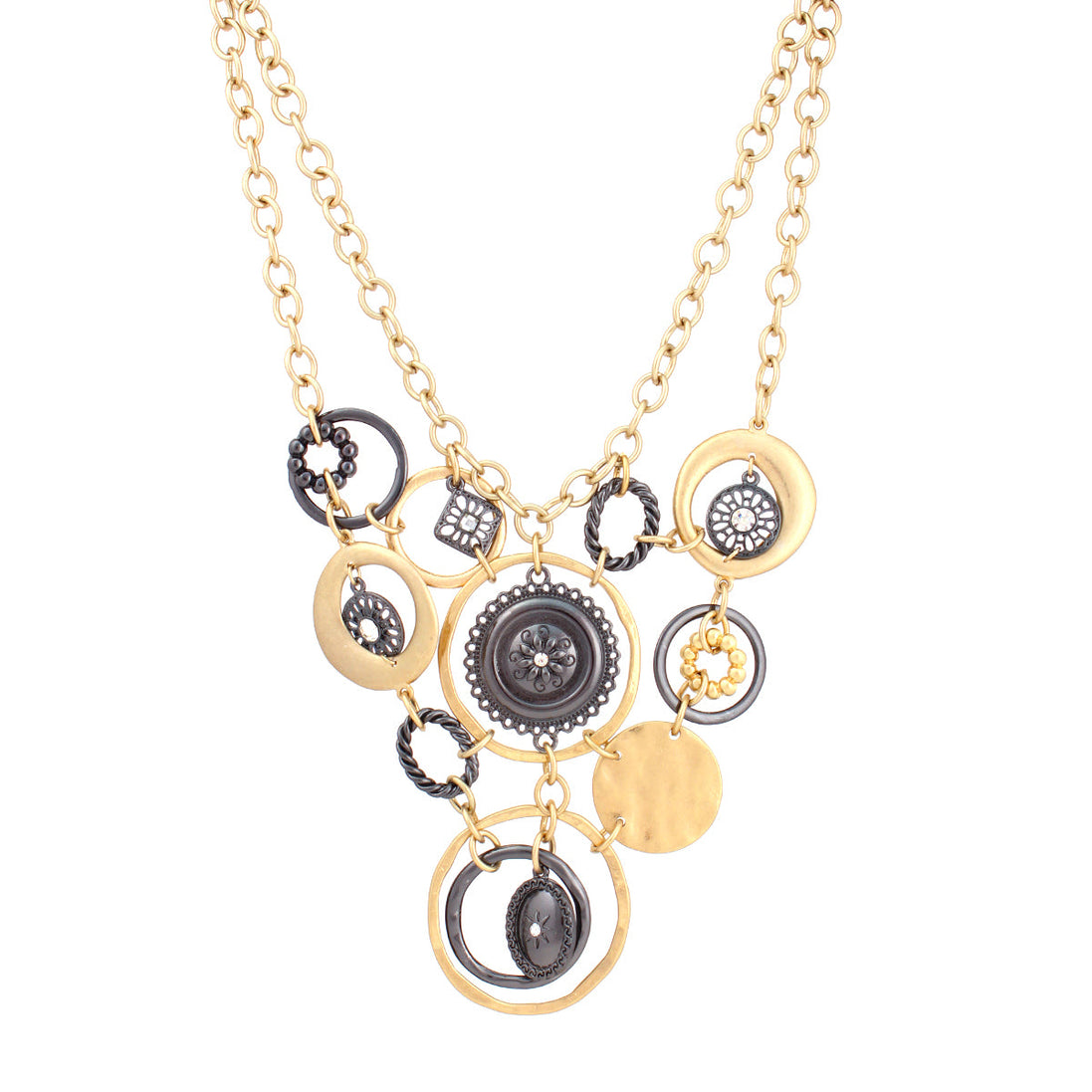 Gold-Hematite And Crystals Semi Matte Necklace