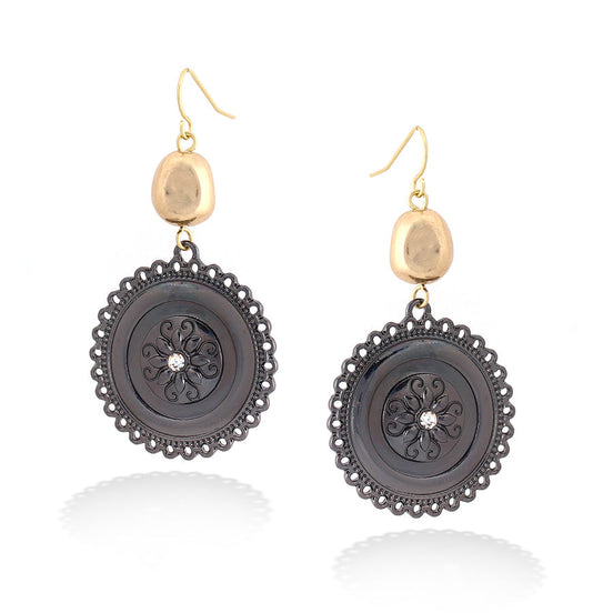 Gold-Hematite Round Earrings