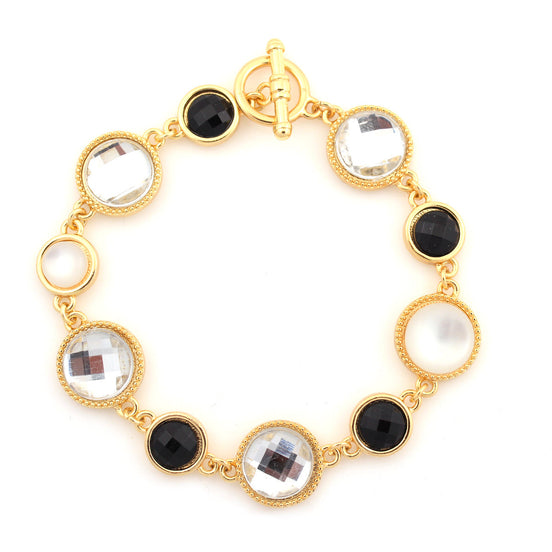Gold-Tone Metal Black And White Crystal Bracelets