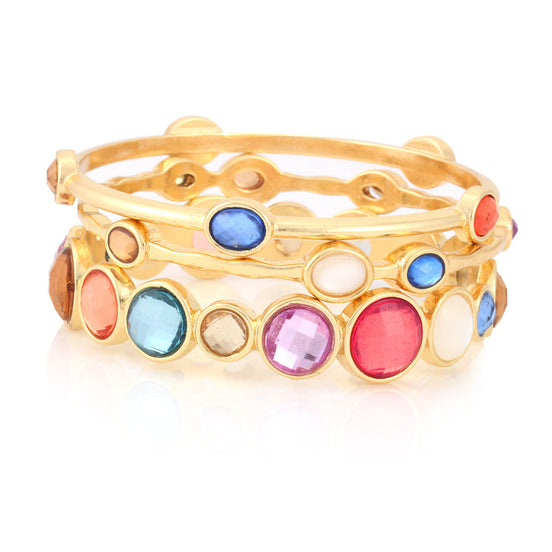 Gold-Tone Metal Multi Color Crystal Set Of 3 Bangles