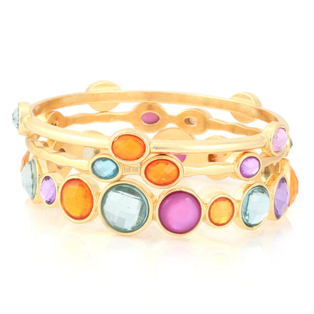 Gold-Tone Metal Multi Color Crystal Set Of 3 Bangles