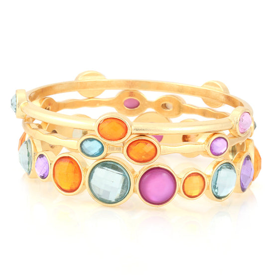 Gold-Tone Metal Multi Color Crystal Set Of 3 Bangles