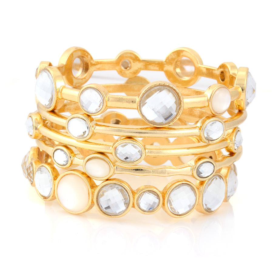 Gold-Tone Metal White Crystal Set Of 5 Bangles