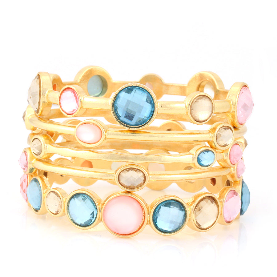 Gold-Tone Metal Multi Color Crystal Set Of 5 Bangles
