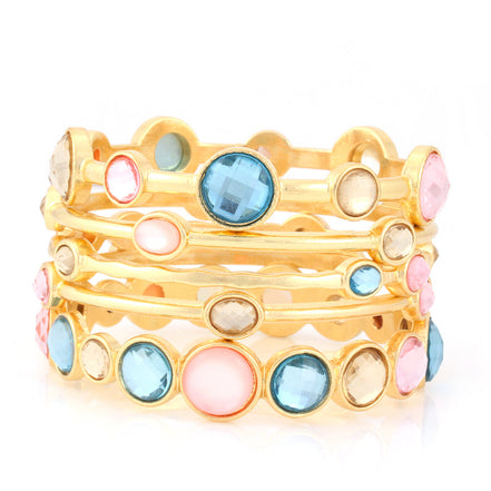Gold-Tone Metal Multi Color Crystal Set Of 5 Bangles