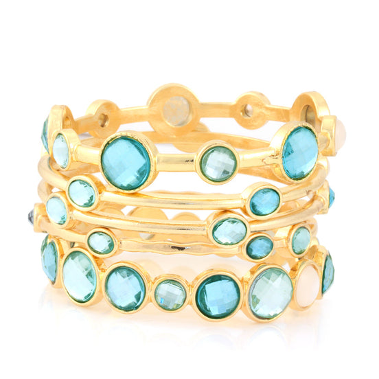 Gold-Tone Metal Mint Crystal Set Of 5 Bangles