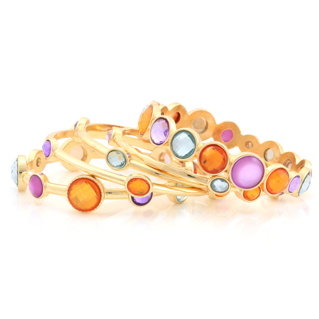 Gold-Tone Metal Multi Color Crystal Bangles