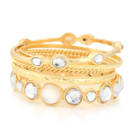 Gold-Tone Metal White Crystal Set Of 6 Bangles