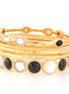 Gold-Tone Metal Black And White Crystal Set Of 6 Bangles