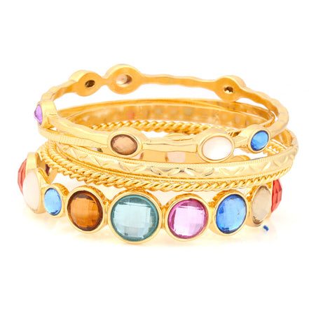 Gold-Tone Metal Multi Color Crystal Set Of 6 Bangles