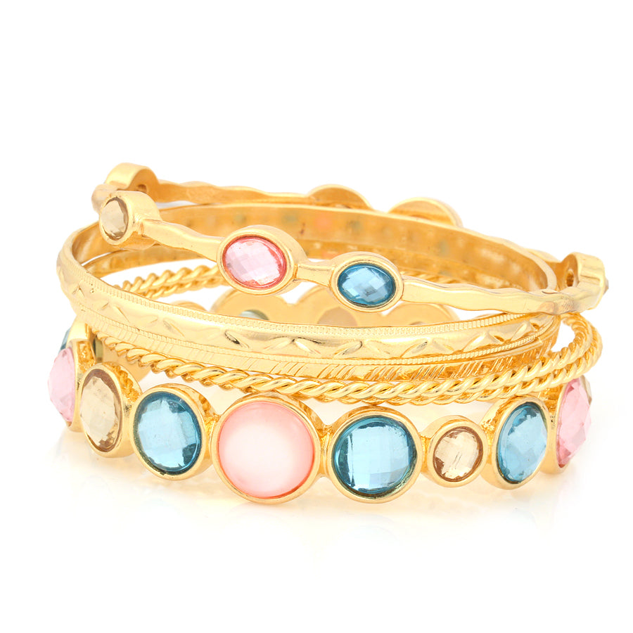 Gold-Tone Metal Multi Color Crystal Set Of 6 Bangles
